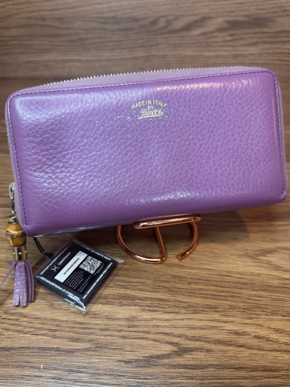 Gucci Leather Bamboo Tassel Zip Around Long Wallet Cert Of Auth Incl Rare Purple